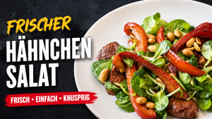Hähnchen-Feldsalat mit Honig-Senf-Dressing und Erdnüssen